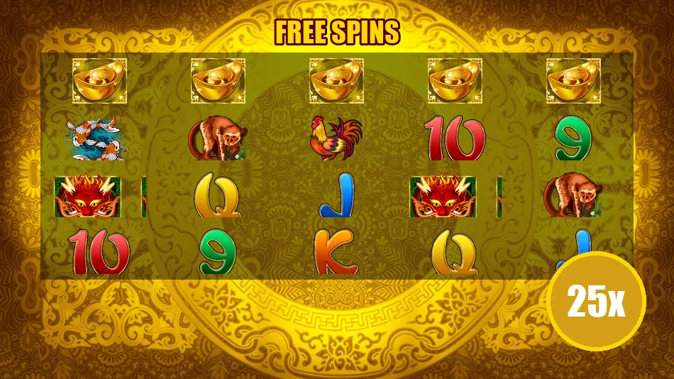 Genghis Khan free spins screen with 25x multiplier indicator
